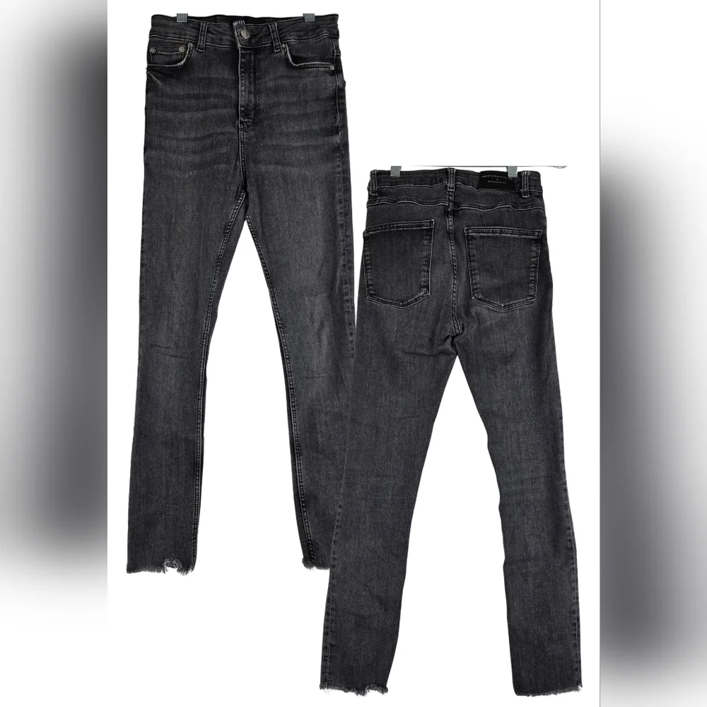 Zara The High Waist Skinny In Midnight Black Jeans Size 2 Raw Hem 1311-BV